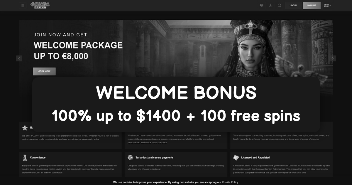 Cleopatra Casino welcome bonus